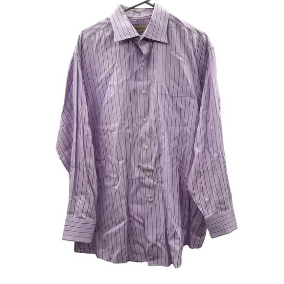 Tommy Bahama 100% Cotton Purple Striped Button Down Shirt Size 17 (32-33) - Picture 1 of 10